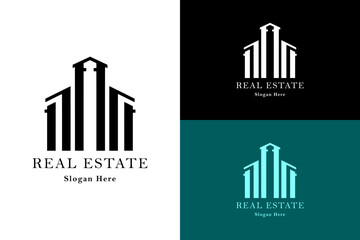 illustration of bold line minimalist skyline building art, vector, logo for skyscraper, builders, residential, apartment, housing, house for sale, landmark, property agent, real estate, and more