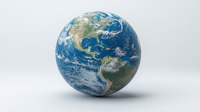 Earth Render Realistic digital globe depicting continents, oceans, and cloud cover