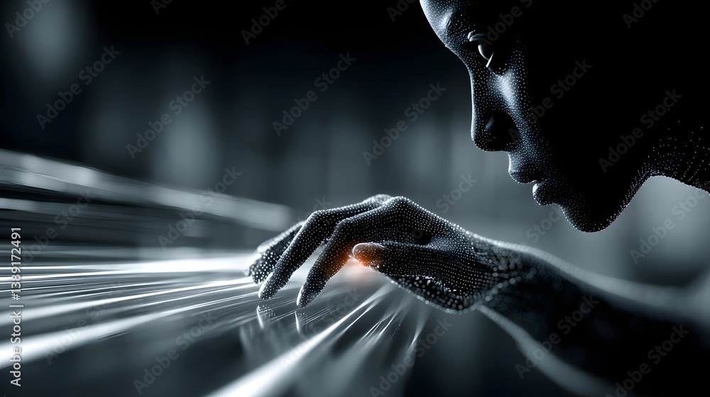 Poster predictive artificial intelligence revolutionizing decision-making, massive futuristic data streams 