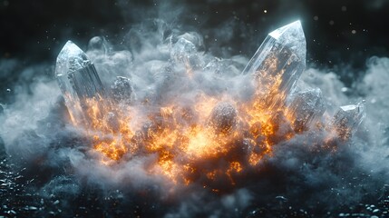 Fototapeta premium a close up of a large explosion of rocks and smoke