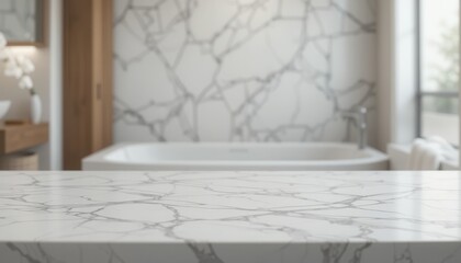 Elegant Modern Bathroom with Marble Countertop and Bathtub in Soft Natural Light