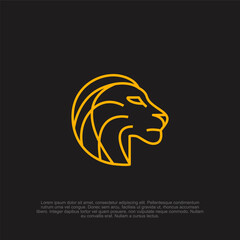 Regal Minimalism: A Golden Lion's Head in Striking Line Art Depicted with an abstract aesthetic, radiating power and simplicity against dark canvas, a clean sophisticated style