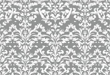 Elegant white and grey baroque floral damask seamless vector pattern , vector pattern, white pattern