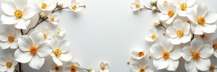 Obraz premium Elegant white paper flowers on a seamless floral wallpaper background, design, abstract, decor