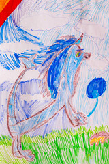 Whimsical animal made by child using pencils