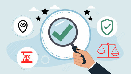 Verification and Legal Compliance Audit with Icons and Checklist