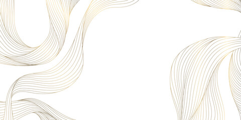 Vector gold on white line wave abstract pattern, elegant luxury design background, flow curve dynamic banner