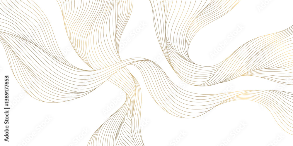 Poster Vector gold on white line wave abstract pattern, elegant luxury design background, flow curve dynamic banner