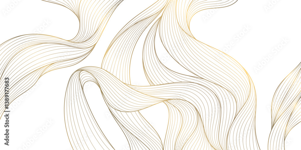 Fototapete Vector gold on white line wave abstract pattern, elegant luxury design background, flow curve dynamic banner