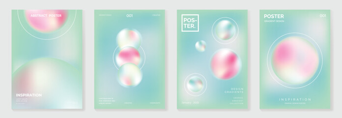 Modern gradient poster background vector set. Minimalist cover template with vibrant perspective geometric prism shapes in motion. Ideal design for social media, cover, banner, flyer.