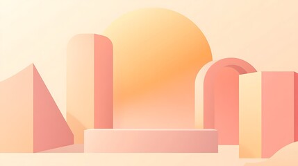 Fototapeta premium Abstract pastel pink and orange geometric shapes background.