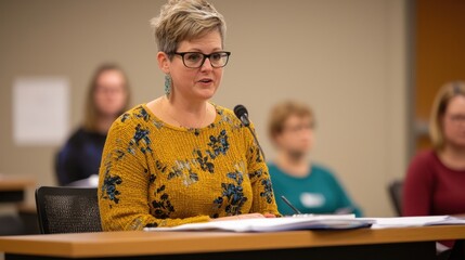Teacher advocates for workers at school board meeting empowering education in community center event