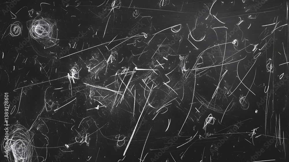 Poster abstract texture of grey chalkboard with erased chalk marks and scribbles