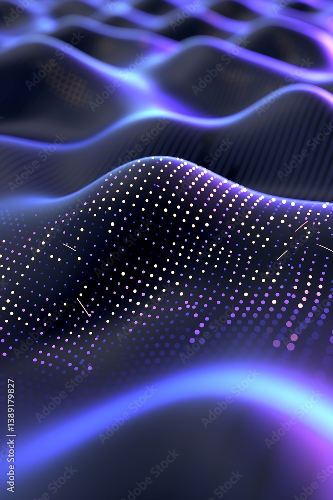 Poster abstract digital technology background with flowing 3d waves, smooth gradient surfaces in shades of 
