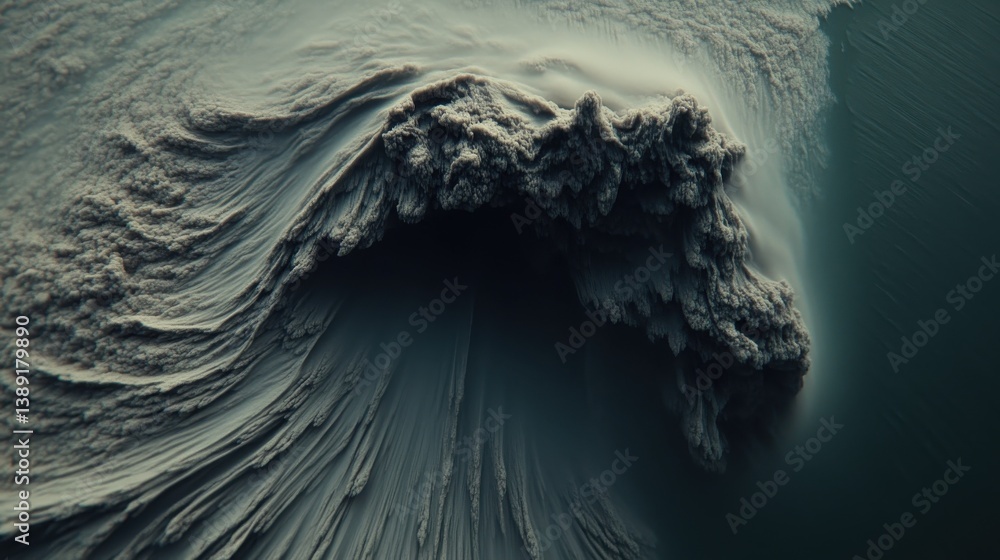Poster captivating abstract wave formation with fluid textures and motion in dark tones for creative projec