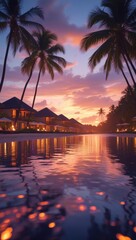 Liquid Gold Sunset: 5-Star Resort Coastline Bathed in Amber & Violet – Cinematic 8K Luxury