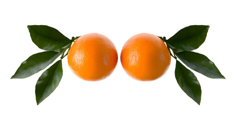 Isolated Photo Of Oranges With Green Leaves On Black Background