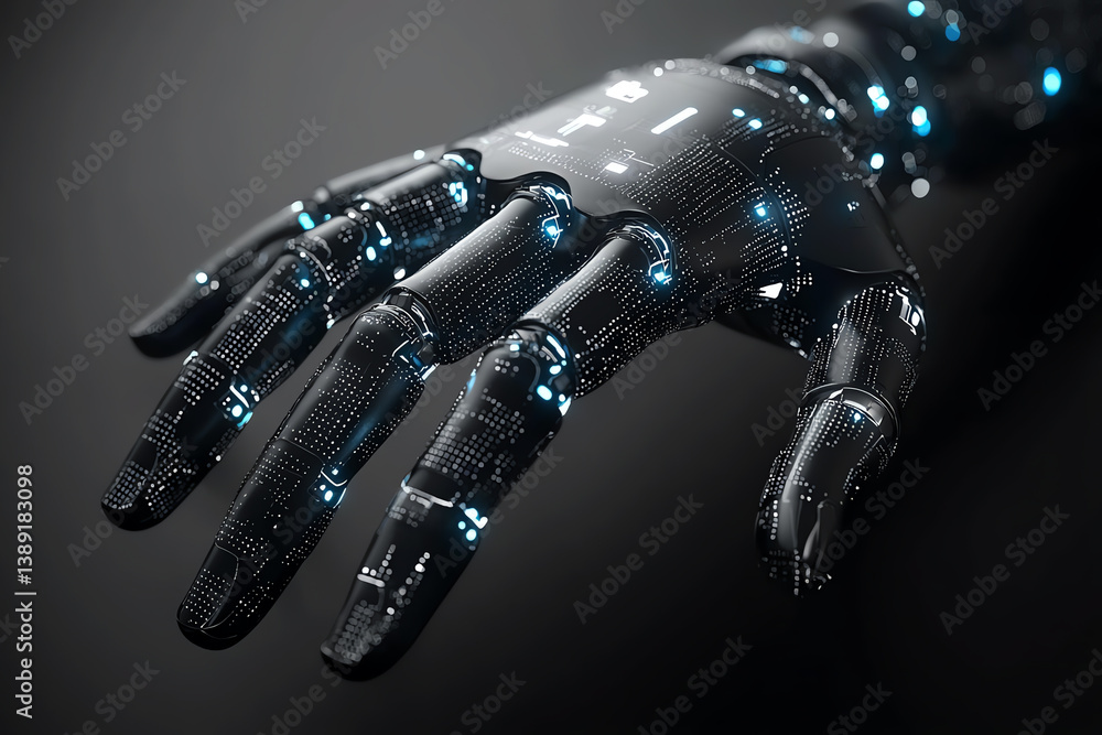 Poster A futuristic robotic hand with glowing circuits showcasing advanced technology and innovation.