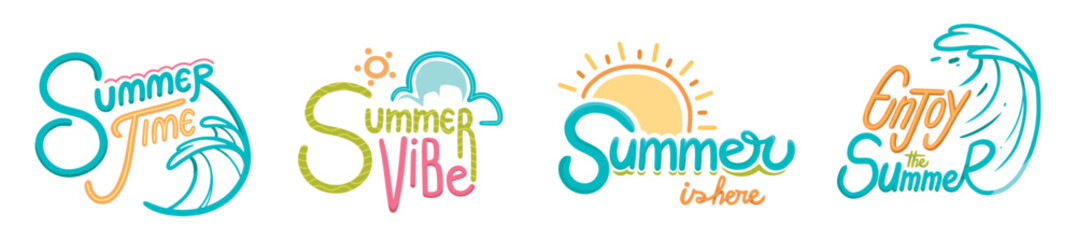 Set hand drawn lettering collection for summer season