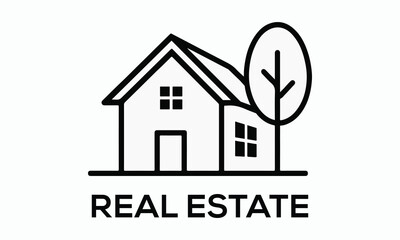 Real Estate House Logo. White and black House Symbol Geometric Linear Style isolated on Double Background. Architecture and Building Logos. Flat Vector Logo Design Template Element.