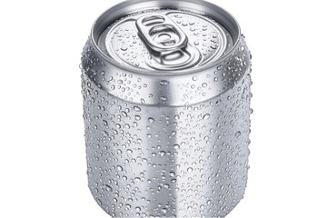 Isolated 3D Illustration Of A Wet Silver Can With Water Drops On White Background