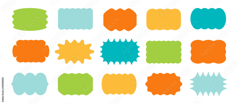 Poster abstract wave shape stickers. zig zag wavy shape frames. vector corrugated rectangular and oval abst