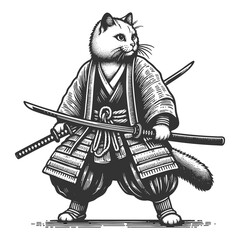 Obraz premium samurai cat with katana sword raster illustration