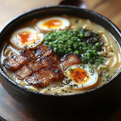 Japanese ramen with soft boiled eggs