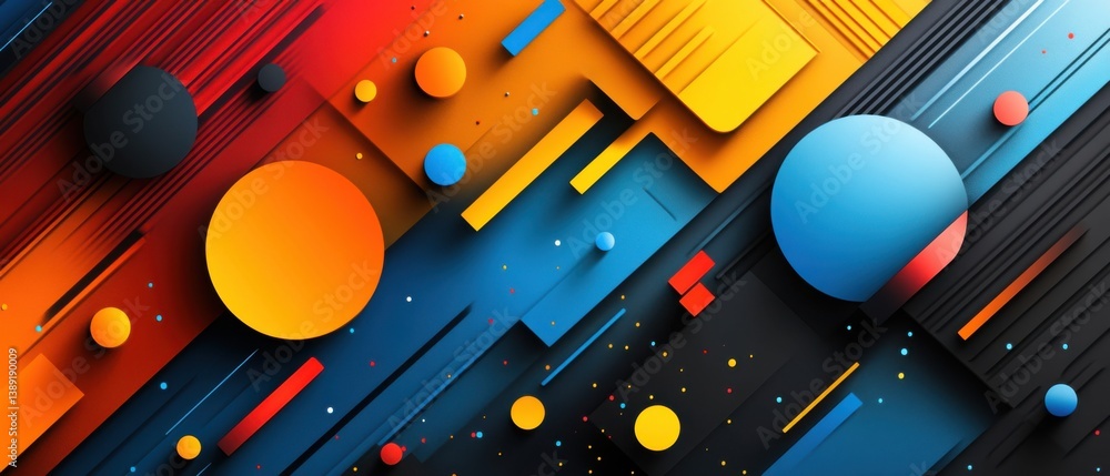 Poster vibrant abstract background with geometric shapes in bold colors, modern design with dynamic composi