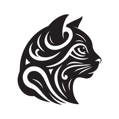Tribal Cat Head Tattoo Design – Stylized Animal Silhouette in Black Ink