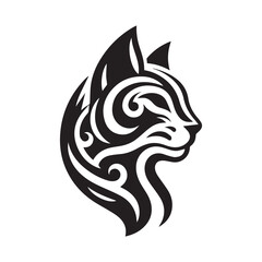 Tribal Cat Head Tattoo Design – Stylized Animal Silhouette in Black Ink