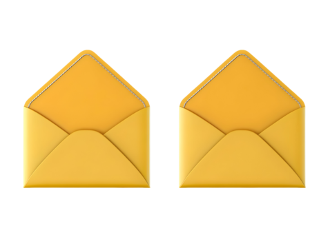 Isolated 3D Render of Yellow Open Envelopes on a Transparent Background