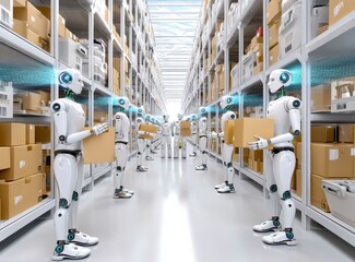 Robots Organizing Packages in High-Tech Warehouse Setting