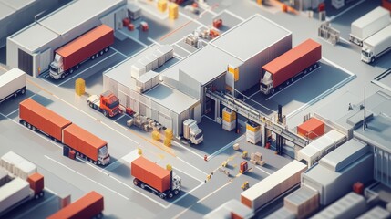 Overhead view showing a busy industrial shipping and receiving facility