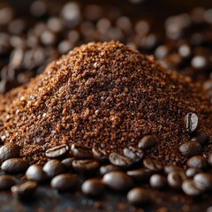 A close-up of the rough, grainy texture of freshly ground coffee