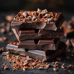 Dark chocolate pieces with shavings