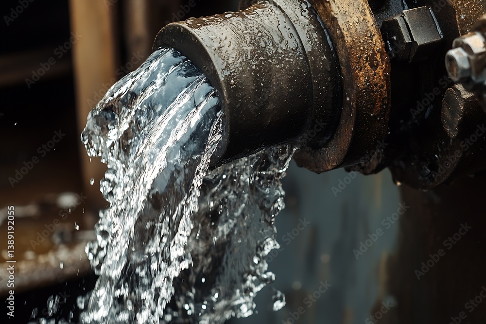 Aufkleber close-up view of water flowing from a metal pipe showcasing high-speed liquid dynamics : generative 
