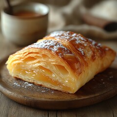 Croissant with layers and coffee in background