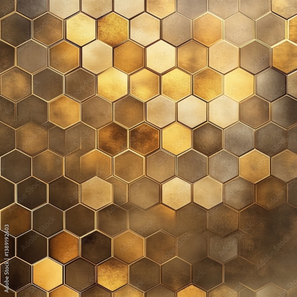 Poster Structured hexagonal honeycomb pattern in golden gradient with modern organic design elements for contemporary aesthetic