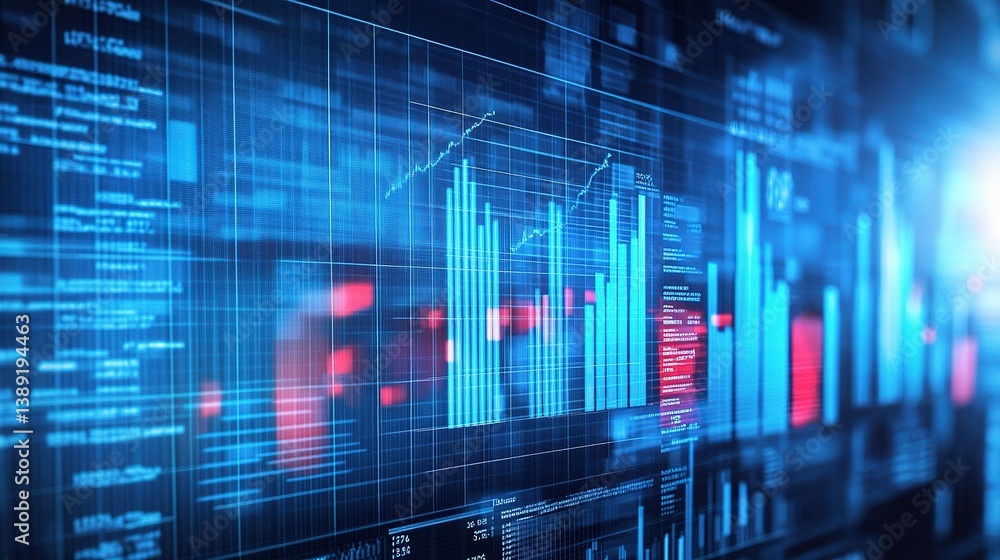 Poster business consultant analyzing financial data with graphs and charts