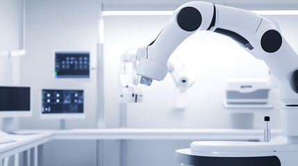 A robotic arm assembling an AI powered virtual assistant for senior care in a healthcare tech lab, surrounded by health monitoring data and task management algorithms, Elderly care technology style