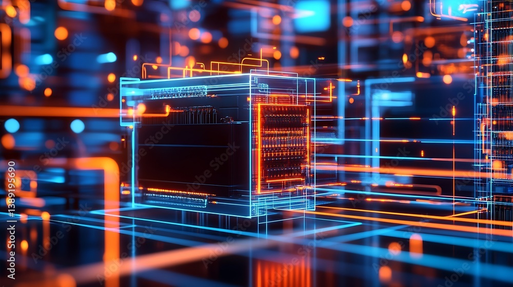 Poster Futuristic Digital Circuit Board Display Featuring Abstract Colorful Neon Lights and Technology Vibes : Generative AI