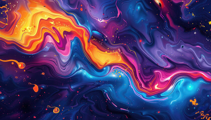 Fototapeta premium A colorful painting of a wave with a blue and orange swirl