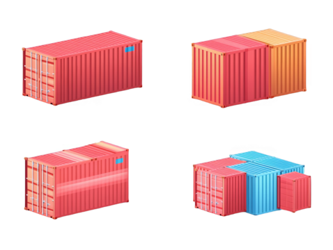 Isometric 3D Illustration Of Red Containers With Black Background