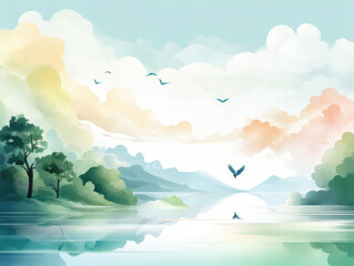 Fototapeta premium A beautiful landscape with a lake and mountains in the background