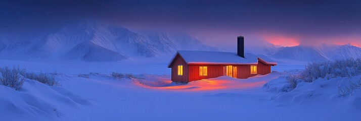 Fototapeta premium Cozy winter cabin in snowy mountains