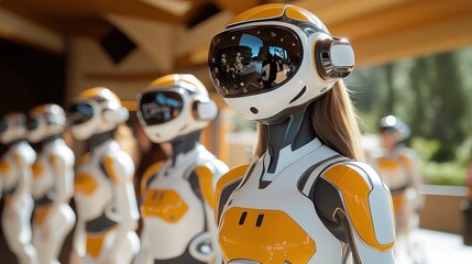 Naklejka premium Futuristic robots in a row