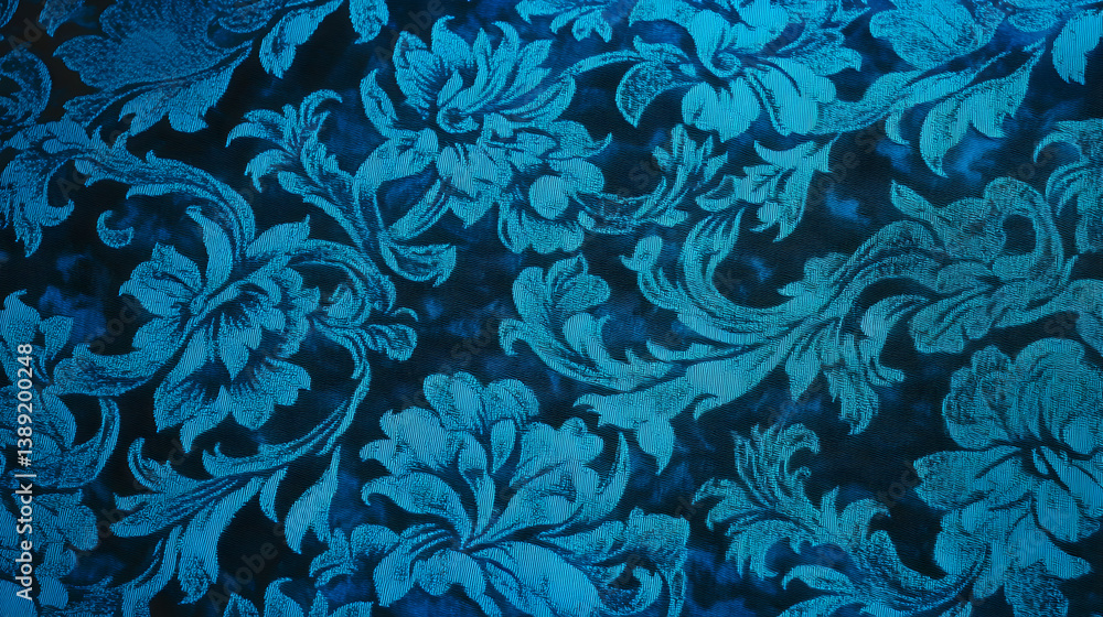 Poster intricate blue damask pattern design for elegant textures and backgrounds