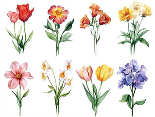 A set of watercolor floral bouquet, isolated on white background.