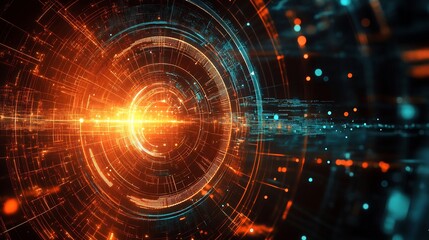 Digital Concentric Circles: An Orange and Teal Futuristic Abstract